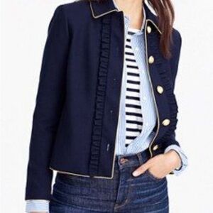 J.Crew Navy Military Ruffle Jacket with Gold piping fully lined Fabulous EUC